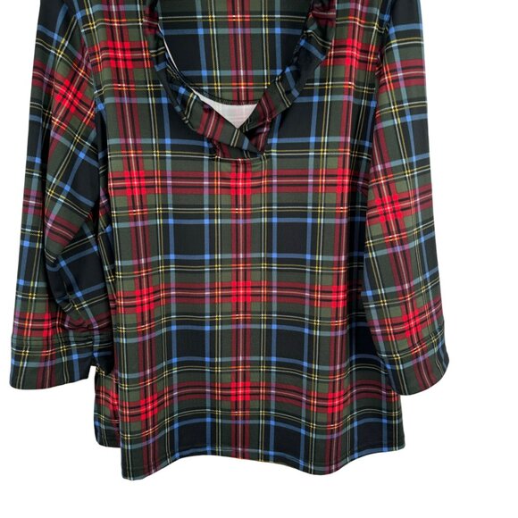 Ali Miles Tartan Plaid Scoop Ruffle Neck 3/4 Sleeve Red size large pletie - Picture 5 of 12